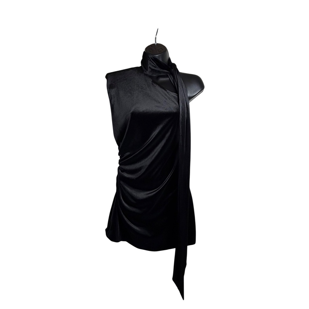 ZARA Whimsigoth Black Velvet Draped Scarf Neck Asymmetric Mini Dress